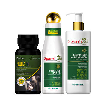 Nuhair Hair Care Combo with capsule, hair oil and shampoo by Deltas Pharma
